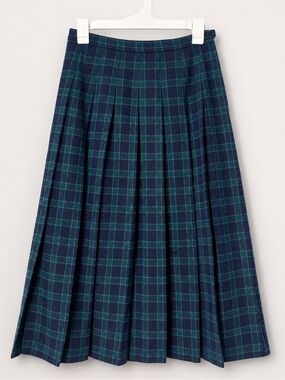 Pendleton Vintage Pleated Blue & Green Plaid Midi Skirt